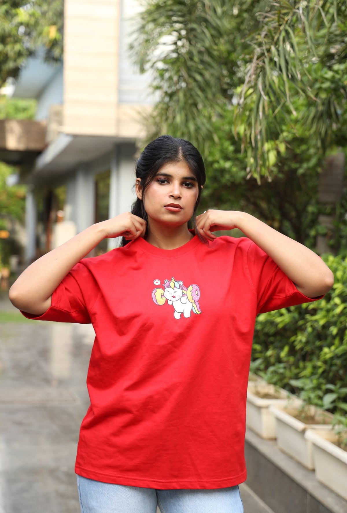 Unicorn Donut Oversized Tee – Red