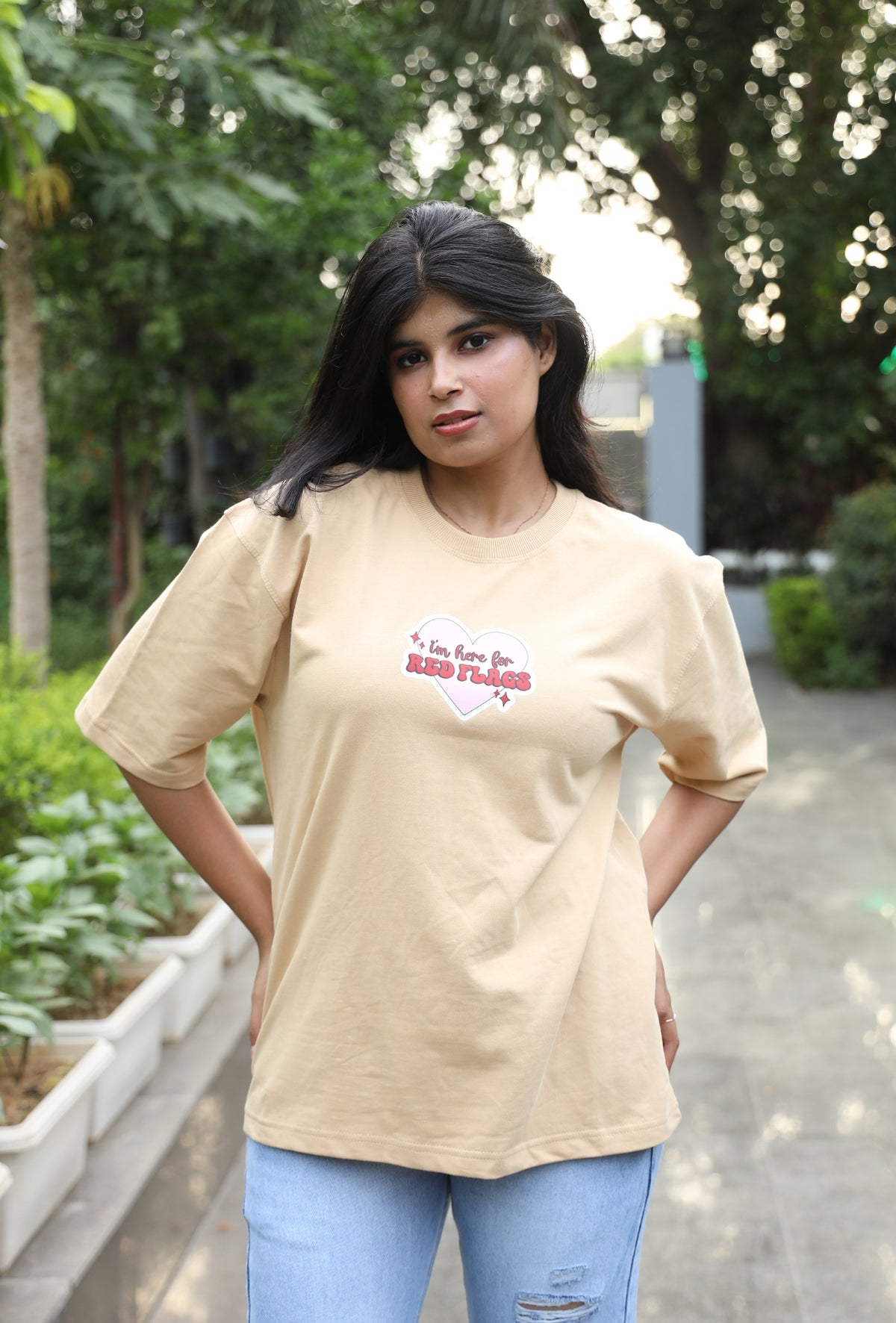 Red Flags Oversized Tee – Sand Beige