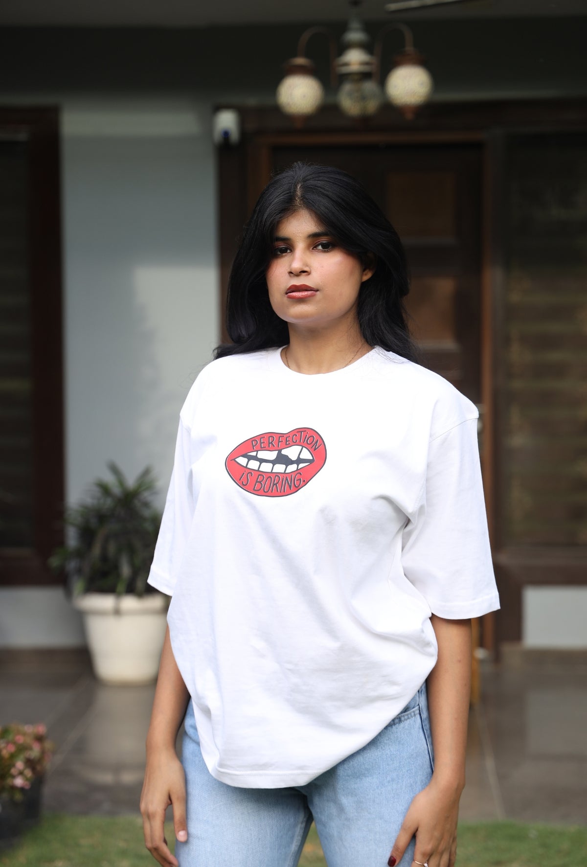 “Perfection Is Boring” tee – Red Lips